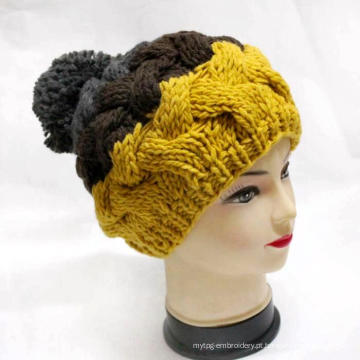 Mulheres quente beanie crocheted malha chapéu com pompom